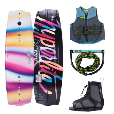 Pack Hyperlite Wakeboard Eden 135 Con Fijaciones Remix 4-8, Chaleco Salvavidas Neopreno Mujer Rojo Y Cuerda