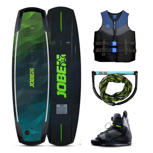 Pack Jobe Wakeboard Vanity 141 con Fijaciones Maze 7-10, Chaleco Salvavidas Neopreno Hombre Midnight Blue Y Cuerda