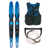 Pack Connelly Par Ski Acuático Quantum 68 con Fijaciones Ajustable, Chaleco Salvavidas Promo Neopreno Hombre Azul Y Cuerda