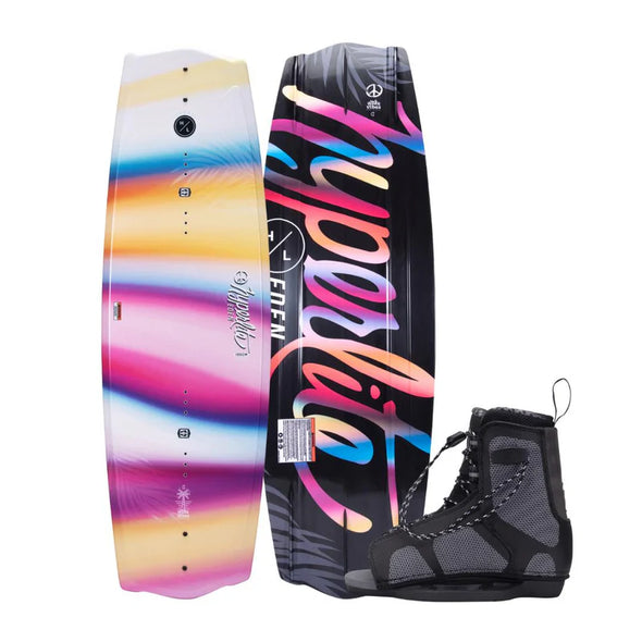 Pack Hyperlite Wakeboard Eden 135 Con Fijaciones Remix 4-8, Chaleco Salvavidas Neopreno Mujer Rojo Y Cuerda